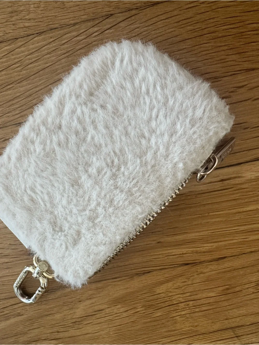 Lululemon White Cream Faux Fur Keychain Coin Purse